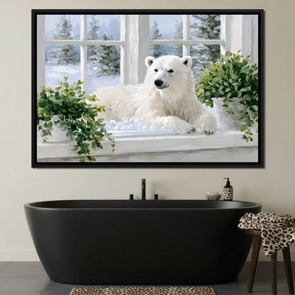 Polar Bear Winter Window Nook Canvas Wall Art