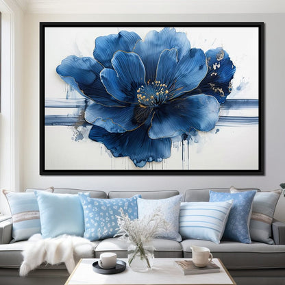 Sapphire Petals with Gold Dew Canvas Wall Art
