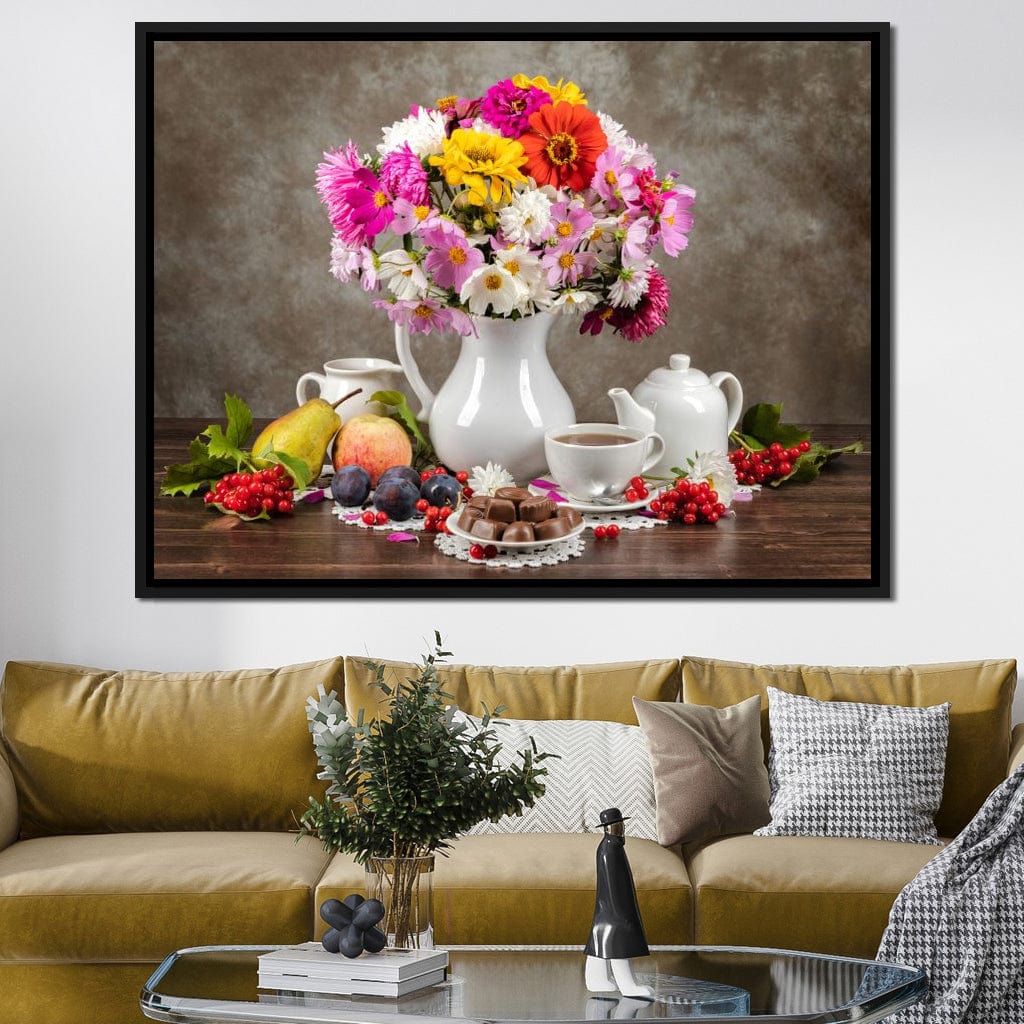 Flowers, Fruits, Chocolate & Coffee Canvas Wall Art