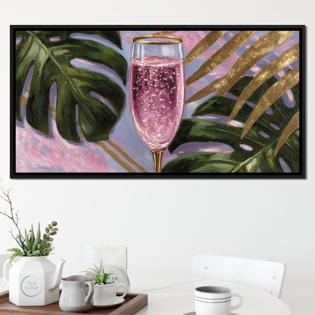 Pink Fizz Gold Palm Soiree Canvas Wall Art