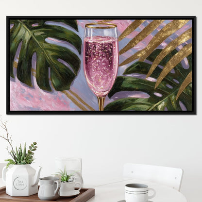 Pink Fizz Gold Palm Soiree Canvas Wall Art
