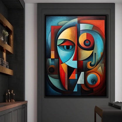 Scarlet, Sienna, and Mustard Cubism Canvas Wall Art