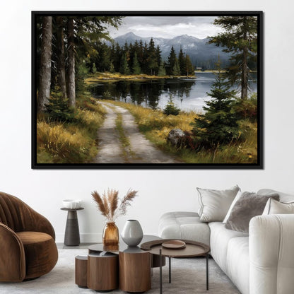 Alpine Lake Forest Pathway Canvas Wall Art