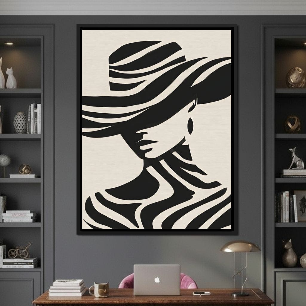Monochrome Wind Hat Silhouette Canvas Wall Art