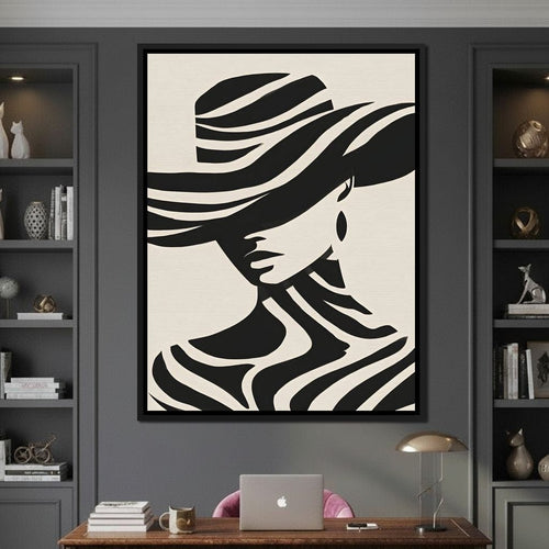Monochrome Wind Hat Silhouette Canvas Wall Art