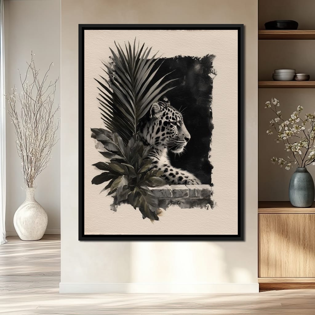Feline Watch Over Stone Wall Canvas Wall Art