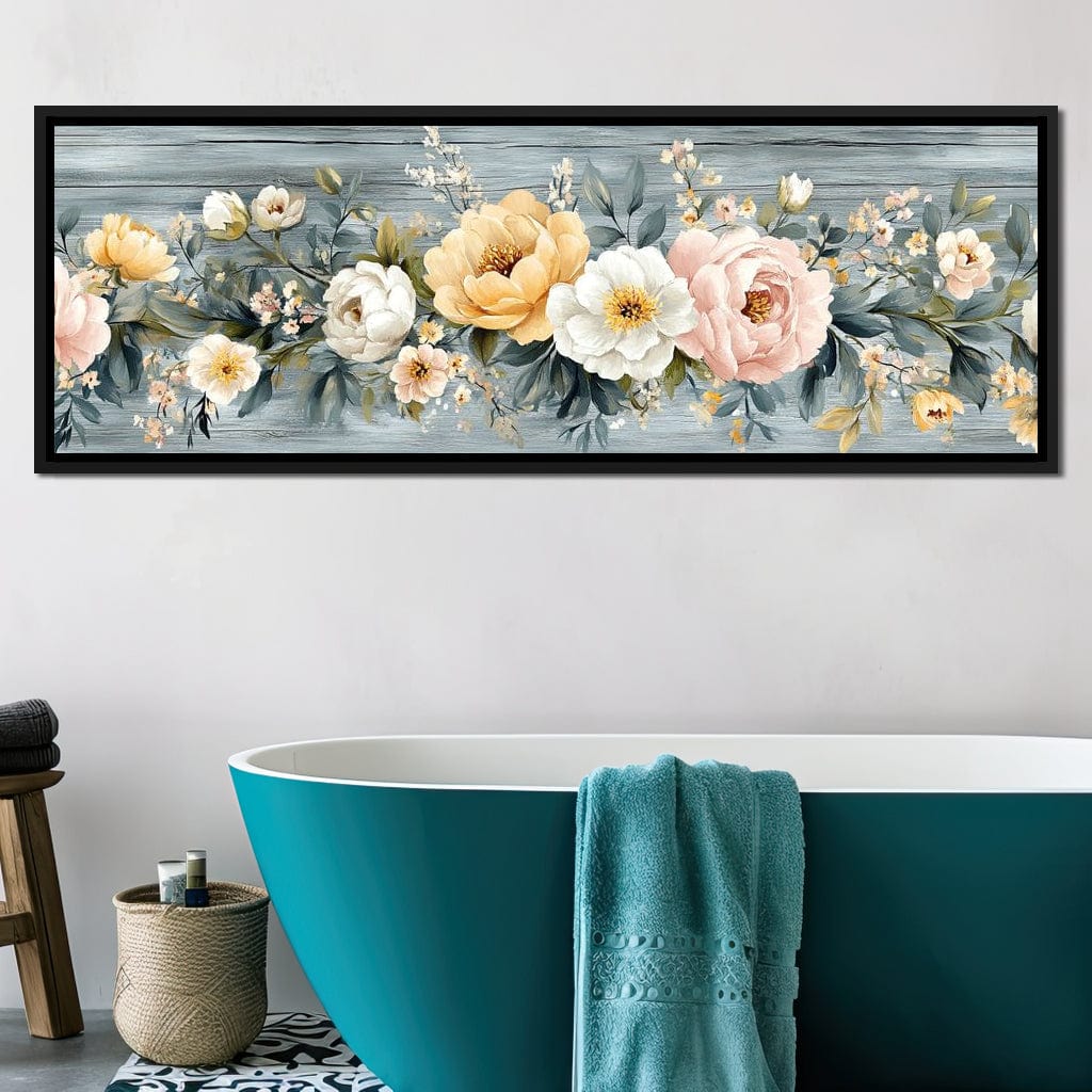 Floral Harmony on Weathered Wood Canvas Wall Art
