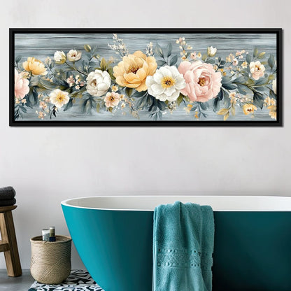 Floral Harmony on Weathered Wood Canvas Wall Art