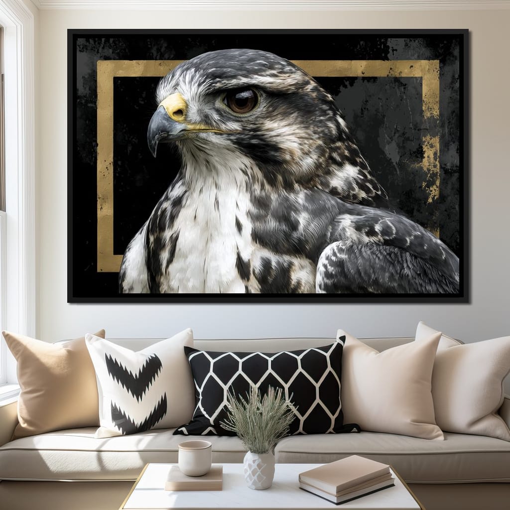 Golden Frame Falcon Portrait Canvas Wall Art
