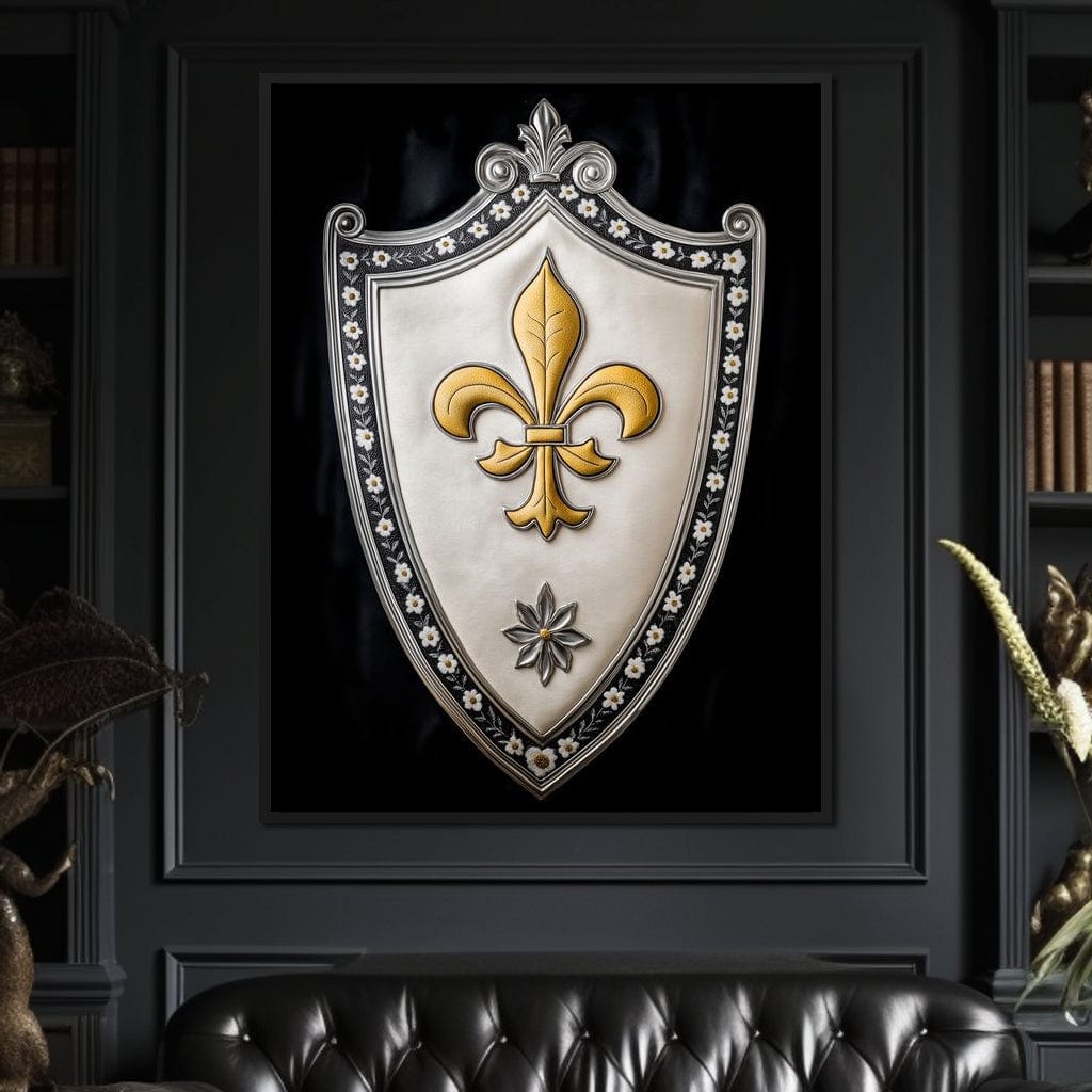 Shield of Golden Elegance Fleur De Lys Canvas Wall Art