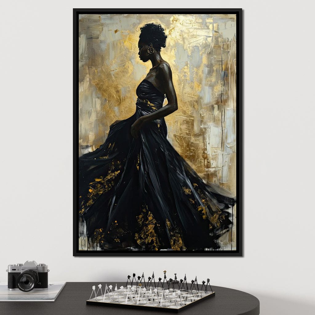 Ebony Elegance in Gold Canvas Wall Art