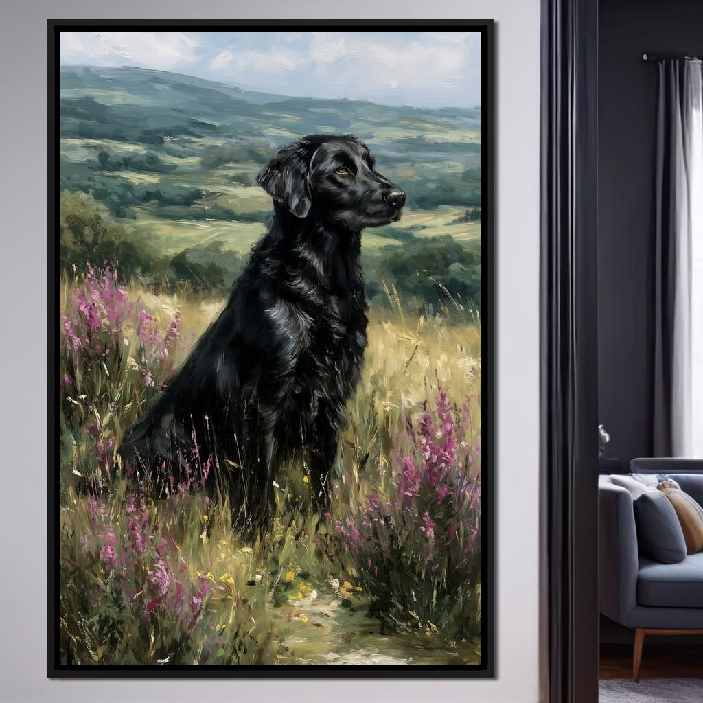 Black Labrador Meadow Sentinel Canvas Wall Art