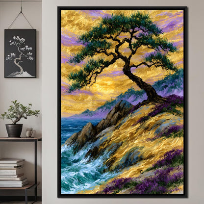 Golden Shoreline Beneath An Ancient Pine Canvas Wall Art