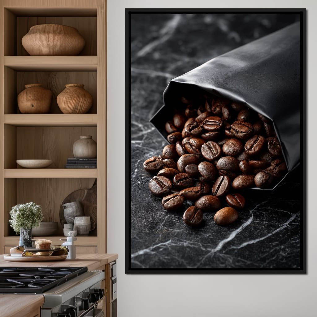 Dark Roast Coffee Bean Spill Canvas Wall Art