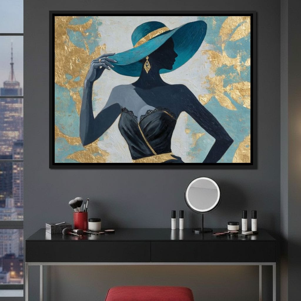 Golden Teal Elegance Lady Canvas Wall Art