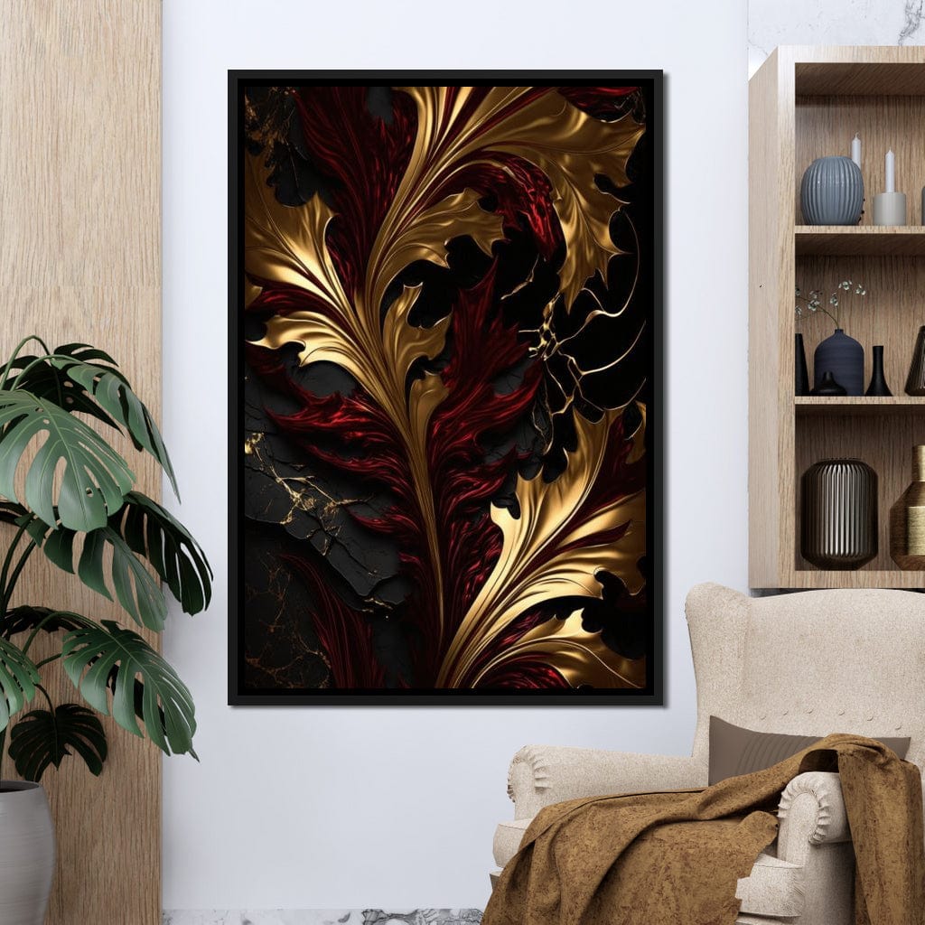 The Marble-Lux Collection: Dark Red & Vibrant Gold 04 Canvas Wall Art