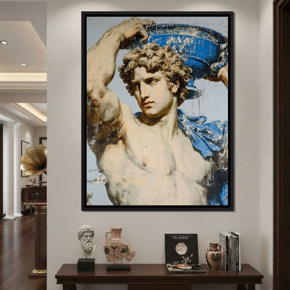 Marble Statue With Blue Urn Canvas Wall Art