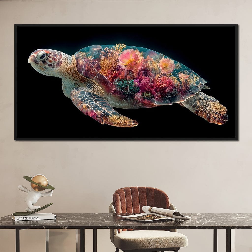 Floral Reef Sea Turtle Glow Canvas Wall Art