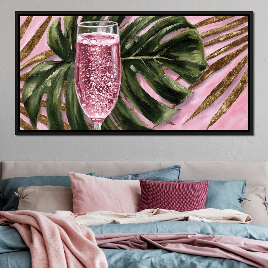 Pink Fizz Monstera Gold Canvas Wall Art