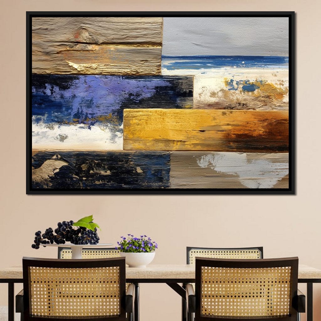 Coastal Indigo Gold Layers Canvas Wall Art