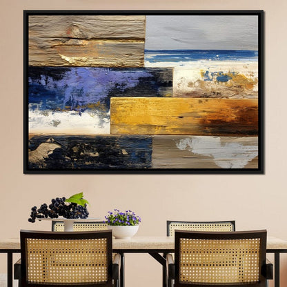Coastal Indigo Gold Layers Canvas Wall Art