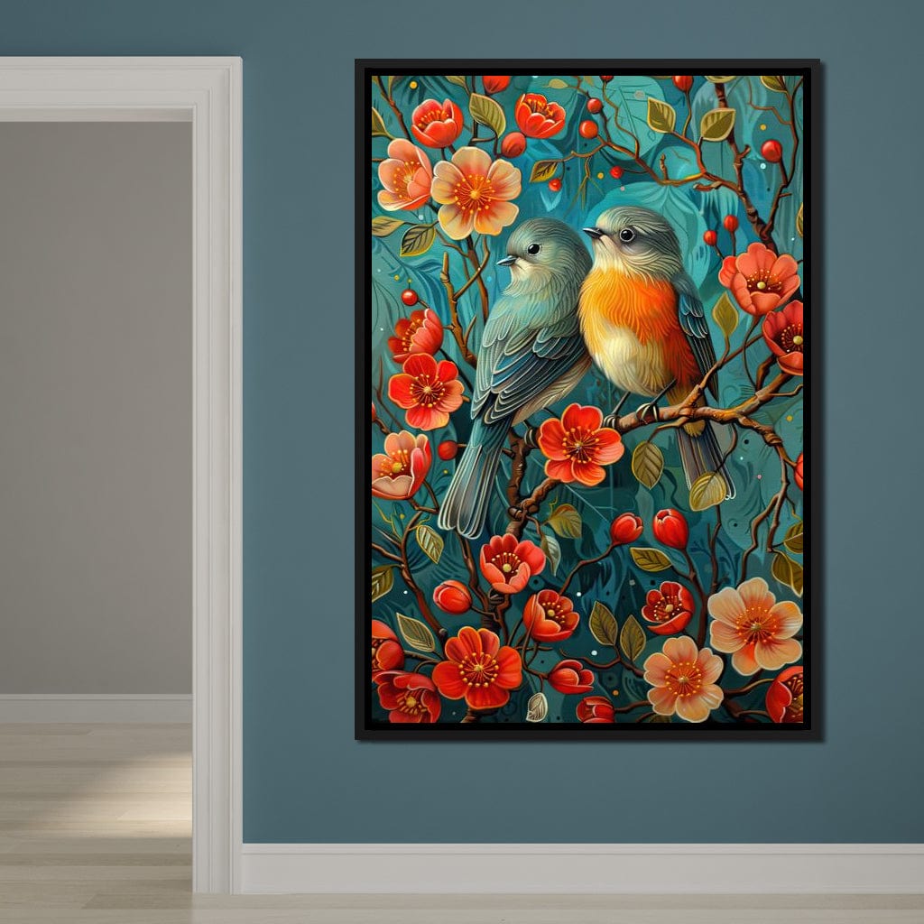 Songbirds Perched in Blooms Canvas Wall Art