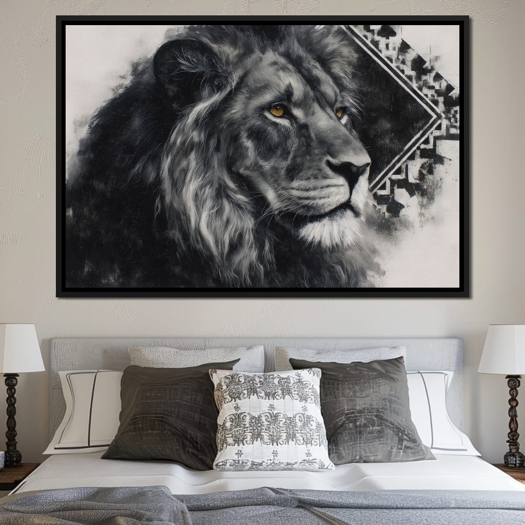 Monochrome Lion Golden Eyes Canvas Wall Art