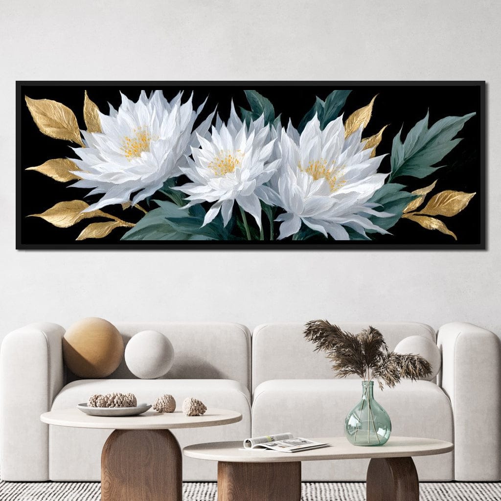 White Lotus Gold Leaf Bouquet Canvas Wall Art