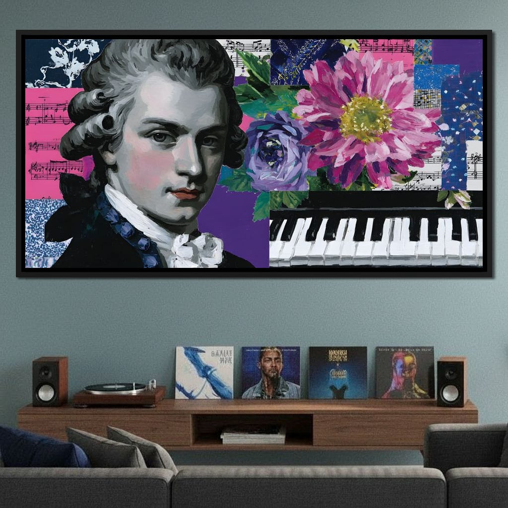 Classical Piano Pink Flowers Canvas Wall Art