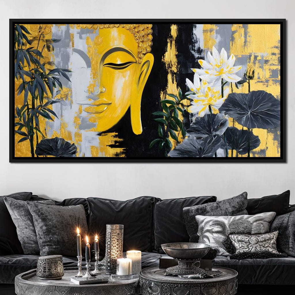 Golden Buddha Lotus Harmony Canvas Wall Art