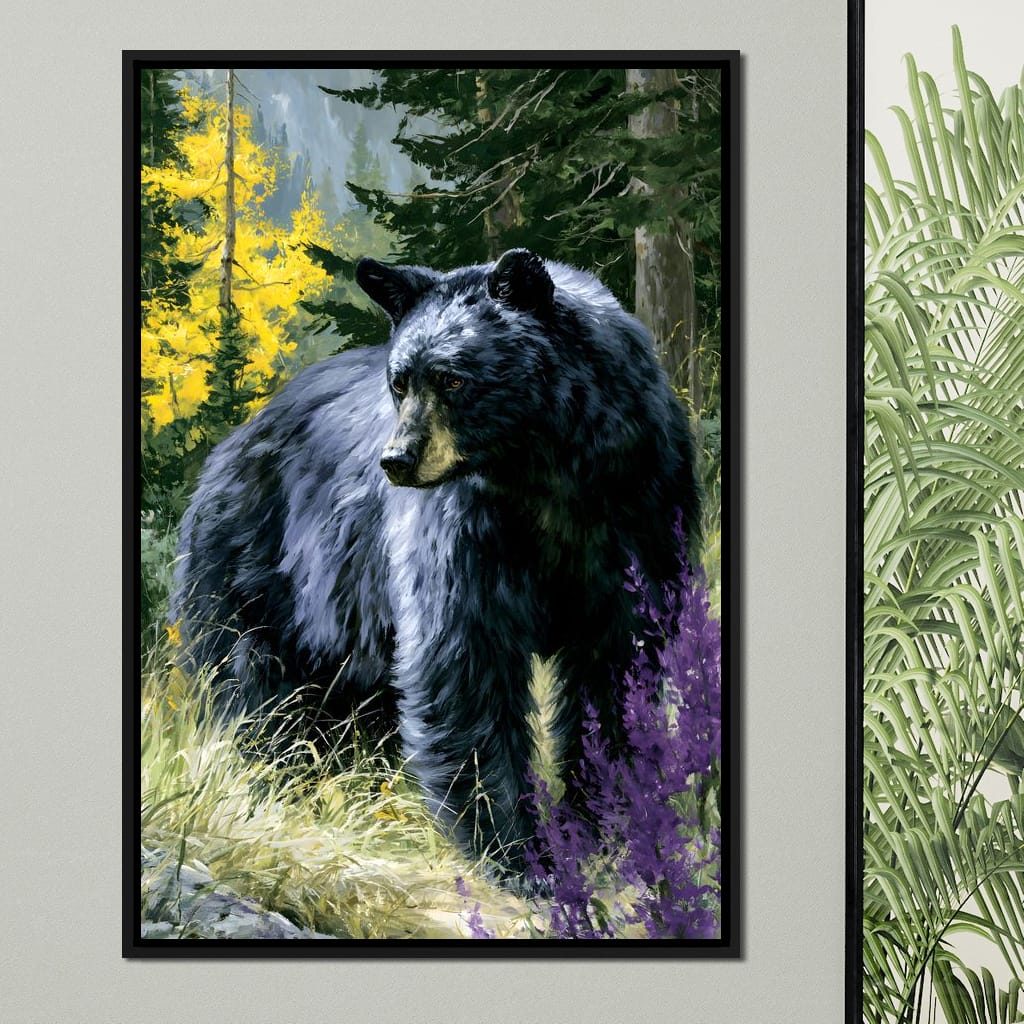 Solitary Forest Black Bear Rises Canvas Wall Art