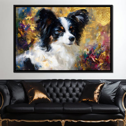 Golden Papillon Dog Portrait Canvas Wall Art