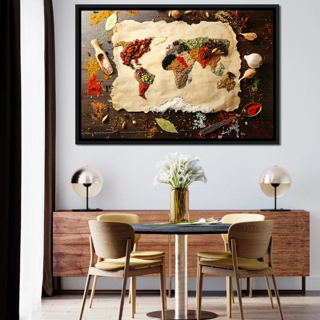 Spices Map of the World Canvas Wall Art