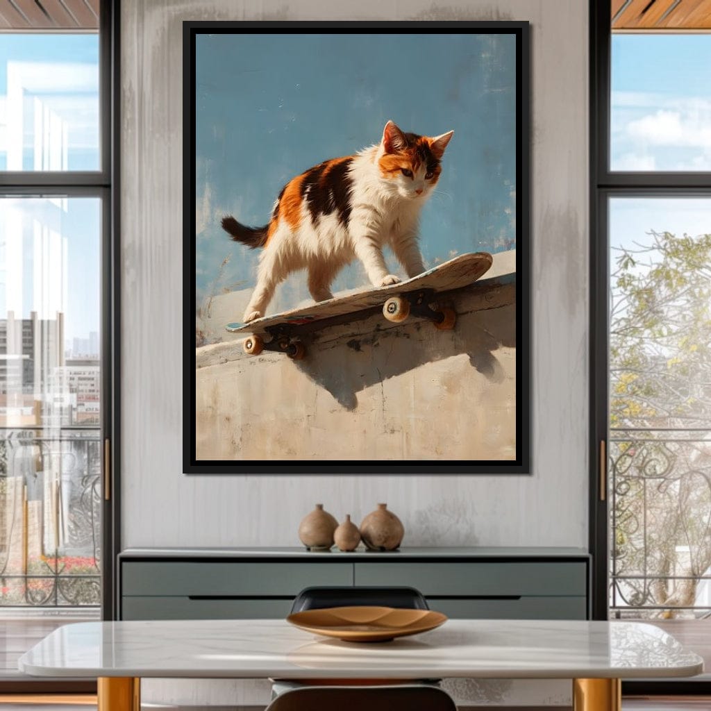 Calico Cat Skateboard Ride Canvas Wall Art