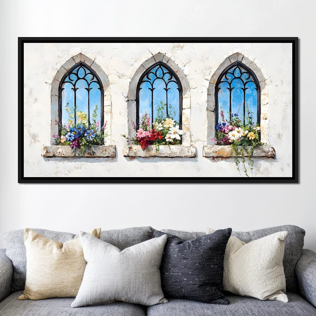 Floral Elegance Through Arches Canvas Wall Art