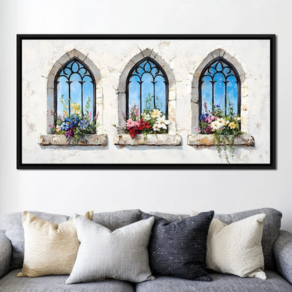 Floral Elegance Through Arches Canvas Wall Art