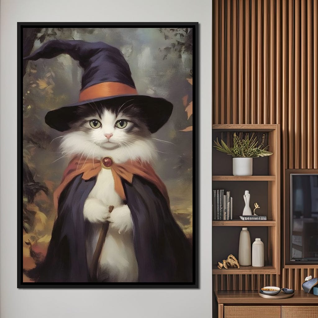 Enchanted Autumn Wizard Cat Canvas Wall Art