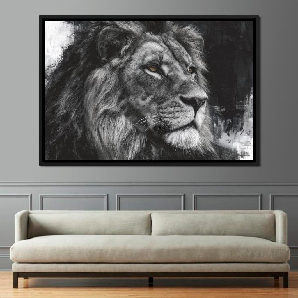 Regal Lion Monochrome Portrait Canvas Wall Art