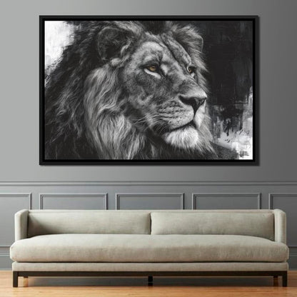 Regal Lion Monochrome Portrait Canvas Wall Art
