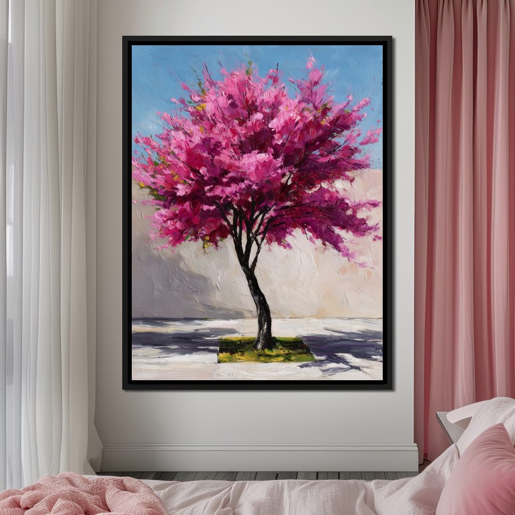 Fuchsia Blossom Tree Courtyard Canvas Wall Art