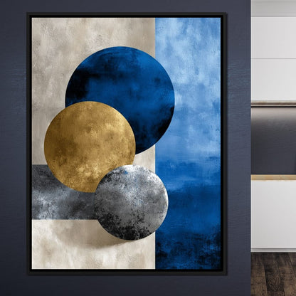 Modern Geometric Blue Gold Orbit Canvas Wall Art