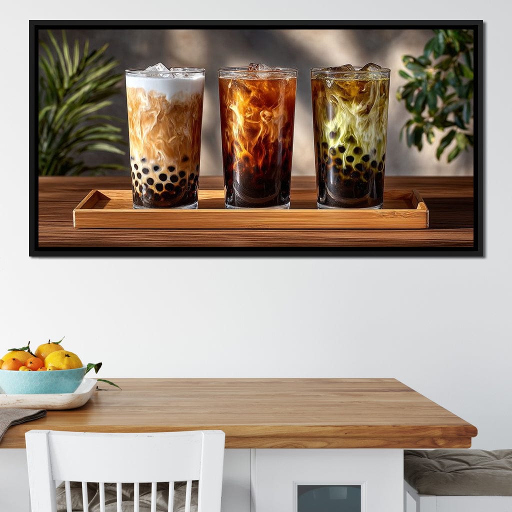 Swirling Bubble Tea Trio Canvas Wall Art