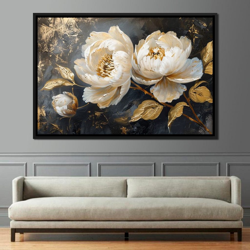 Golden Petals on Midnight Canvas Wall Art