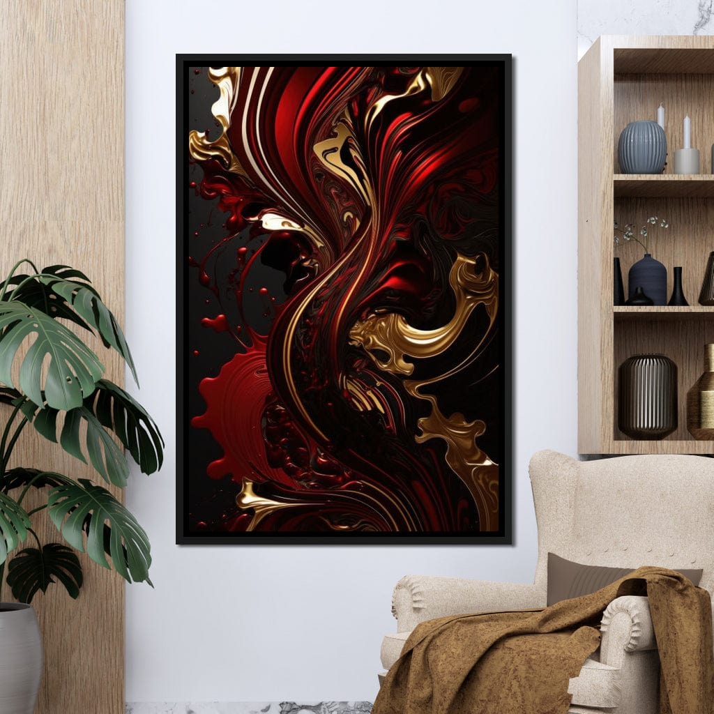 The Marble-Lux Collection: Dark Red & Vibrant Gold 09 Canvas Wall Art