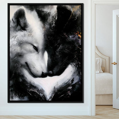 Dual Wolf Spirit Embrace Canvas Wall Art