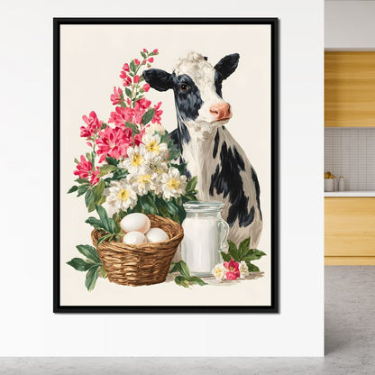 Farmhouse Cow Milk And Blooms Canvas Wall Art