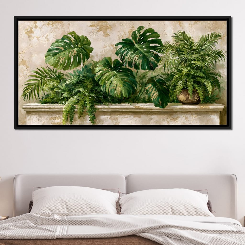 Sun Dappled Foliage On A Plaster Ledge Canvas Wall Art