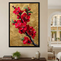 Golden Sakura Blossom Branch Canvas Wall Art