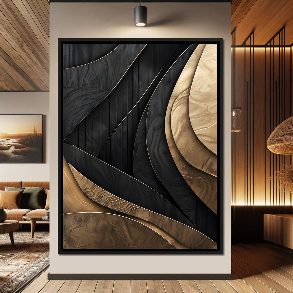 Grey and Gold Wooden Waves 004 Canvas Wall Art