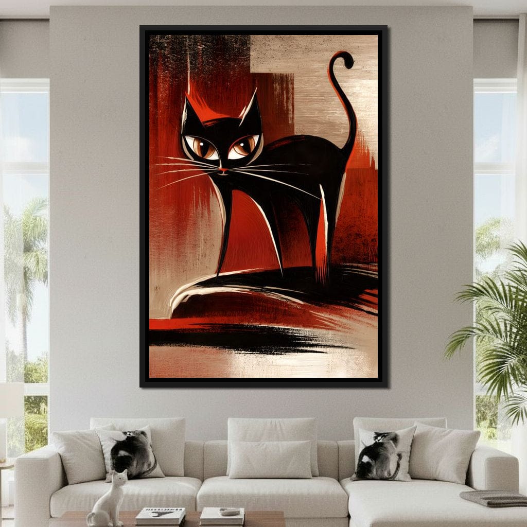 Mid Century Black Cat Stare Canvas Wall Art